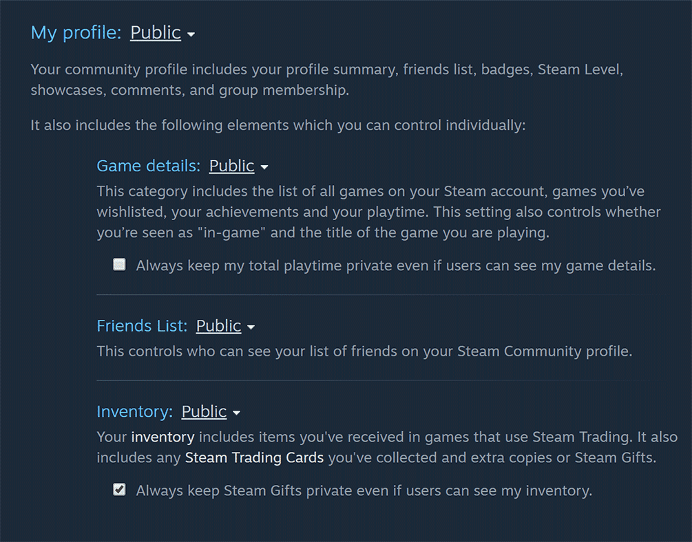 Account privacy settings.